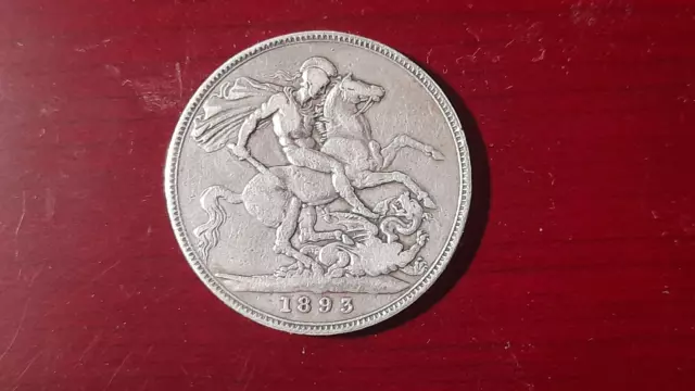 1893 Solid Silver Antique Queen Victoria Crown Coin Vintage Old 0.925 Sterling