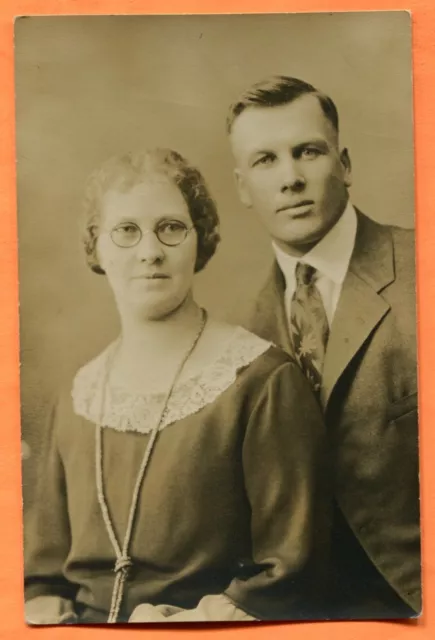 Crystal Falls, MI, Portrait of a Couple, ID'd, Real Photo Postcard circa 1920s