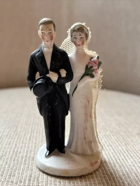 Antique Bride and Groom Bisque Cake Topper Made in Germany 3.75”