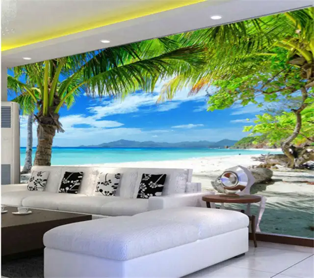 Coconut Trees Seascape 3D Full Wall Mural Photo Wallpaper Print Home Kids Decor