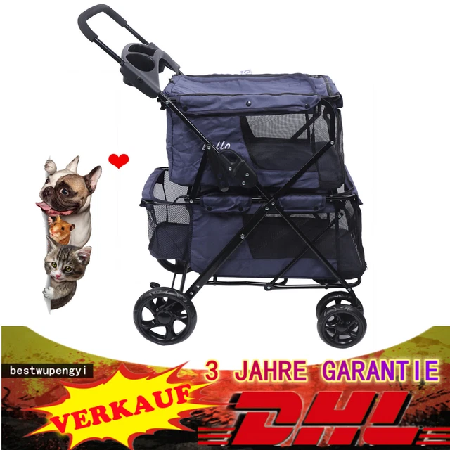 Carro para perro, carrito plegable para perros, carrito para perros carrito para gatos 2 capas 4 ruedas DE