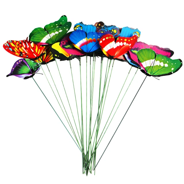 50 Pcs Flower Garden Stakes Simulation Stick Butterfly Accessories