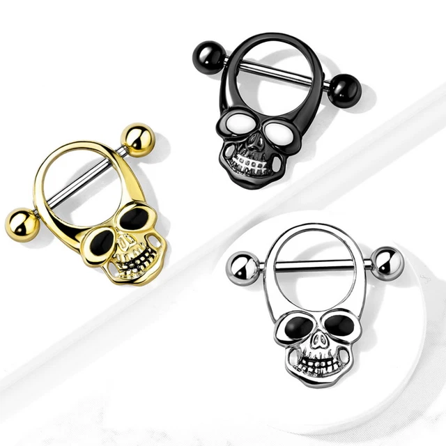 14G Enamel Eye Skulls Nipple Ring Barbells Shields Surgical Steel Piercings