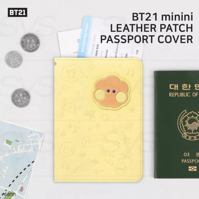 BTS BT21 Official Authentic Goods minini Leather Patch Passport Cover + Track#