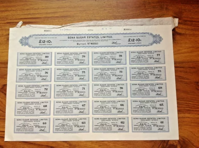 Vintage Sena Sugar Estates £12.10  Stock coupons 1970. Free UK Postage