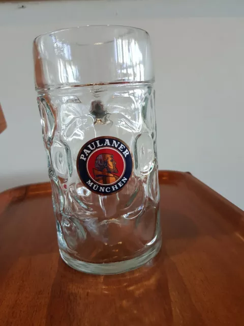 LARGE 1 Litre Heavy Glass Paulaner Beer Stein