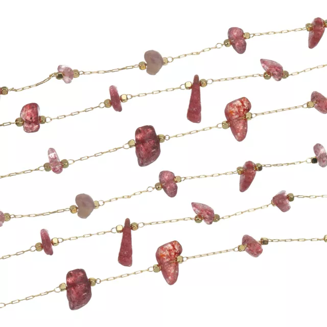 2Pcs 2 Yards Crystal Gemstone Brass Chain Necklace Chains Bulk (Pink, Gold)