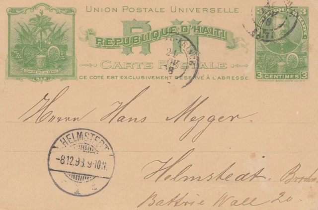 Haiti: 1898 : Post Porto Card To Helmstedt