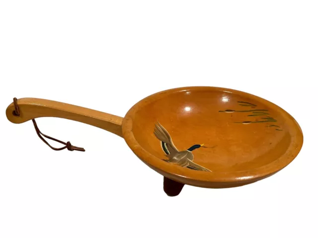 Vintage Munising Footed Wooden Bowl With Handle