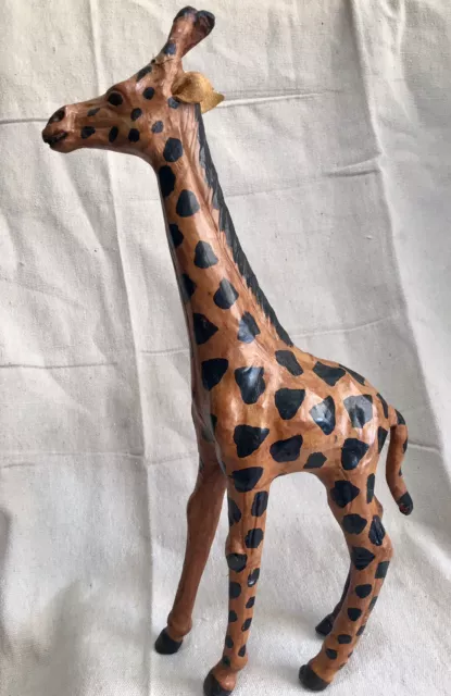 Leather Wrapped Giraffe Statue 15 Inches Tall Figurine Animal Art
