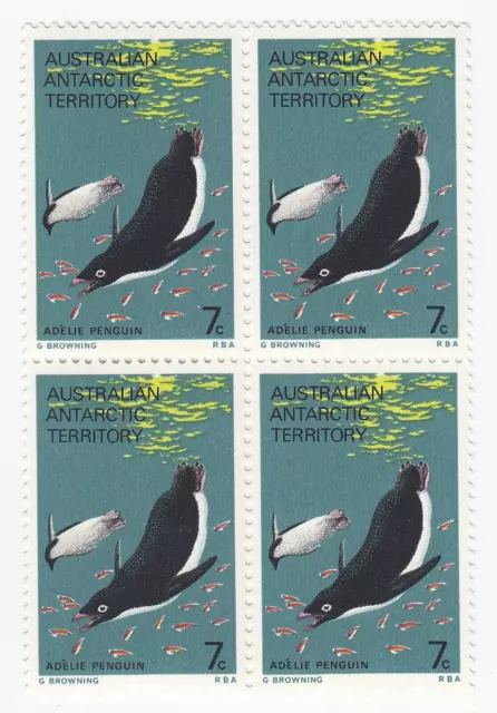 1973 AUSTRALIA 'AAT FOOD CHAIN - ADELE PENGUINS' -  BLOCK of 4 x 7c MNH STAMPS