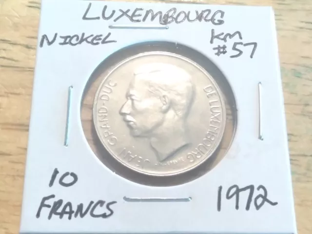 World Coin, Luxembourg, 10 Francs, 1972, Carded, Circulated Condition, Nice Coin