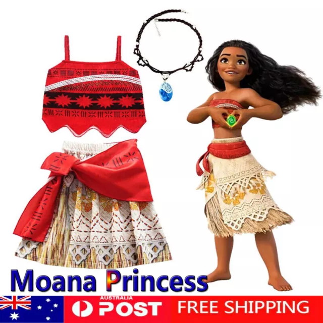 Kids Girls Moana Costume Hawaiian Princess Party Fancy Cosplay Dress & Necklace