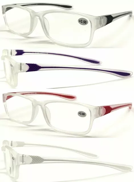 Sports Style Reading Glasses +1.00~+3.50 Matte Clear No-Slip Silicone Arms L894