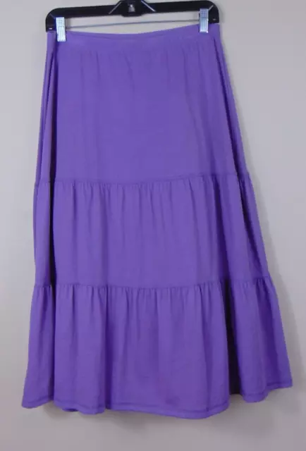 J.Jill Purple Tiered Maxi Skirt Size Xs Midi Pull on 100% Cotton Light Weight