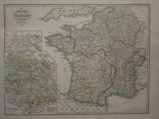 1846 Spruner Antique Historical Map ~ France Kingdom Of Franks Gaul Merovingians