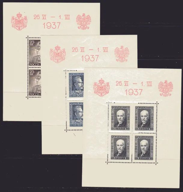 Poland Stamps #314-316—  (3) S/S —  King Carol Visit -- 1937  — Mint