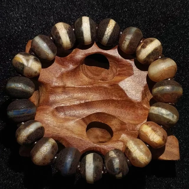 Ancient Tibetan Old Agate One Line Dragon Vein Dzi Beads Bracelet