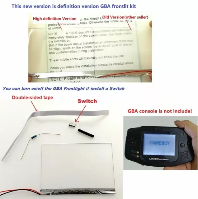 Neu Version Für Nintendo GBA Game Boy Advance Frontlit Frontlight Front Light