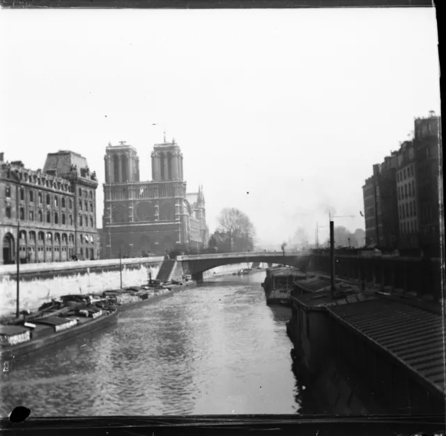 PARIS 1911 - Négatif Verre - La Seine Péniches Notre Dame - 988-3bis