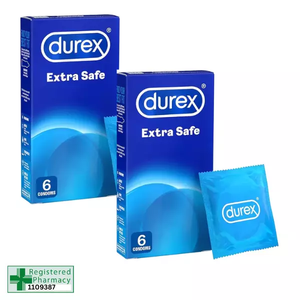 2x Durex Extra Safe and Lubricated Thick Latex Condoms - Pack of 6