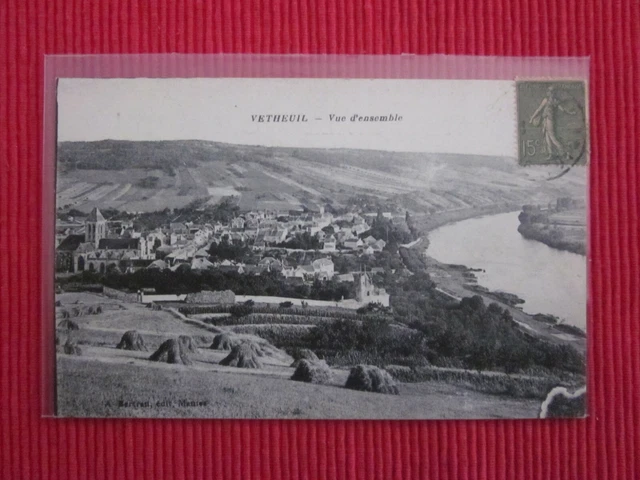 Cpa Ecrite Timbre Vetheuil Vue D'ensemble Val D'oise 95