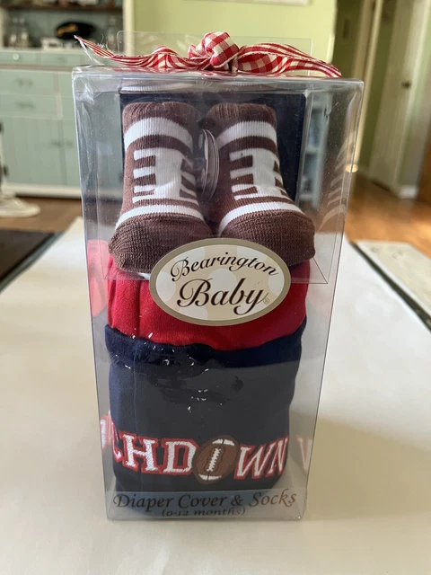 Bearington Baby Diaper Cover & Socks Touch Down Football 0-12 Months