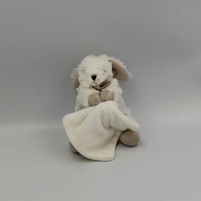 Petit Doudou Lapin blanc gris beige mouchoir Les Flocons Baby nat - 31539