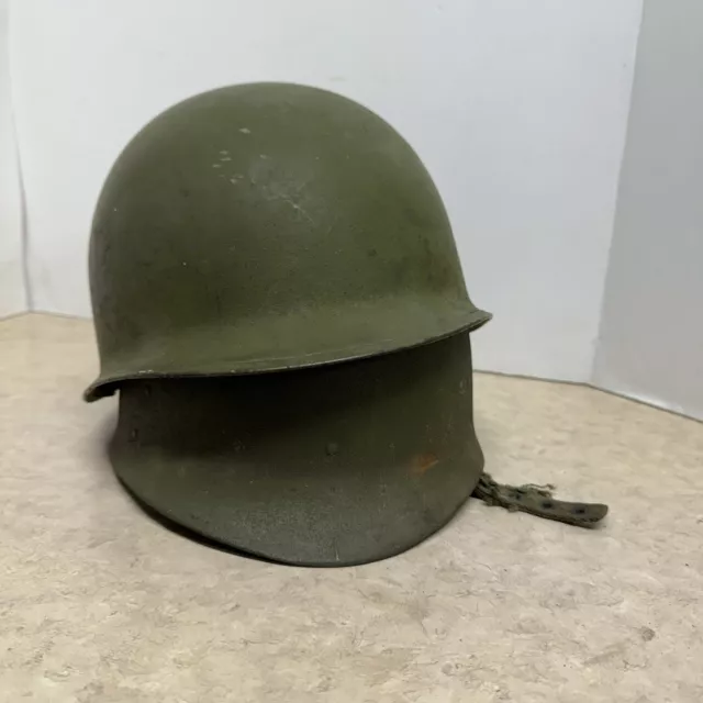 US Army M1 Rear Seam Swivel Bale Helmet With Liner See Pic Suspension Web Issue