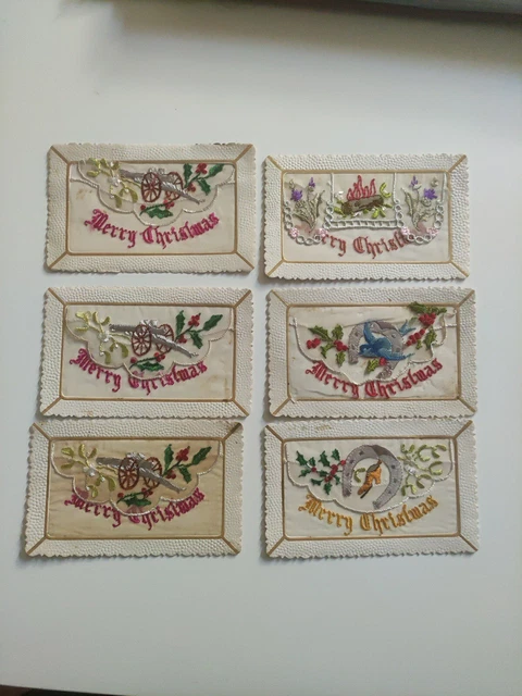 Carte Postale  Lots De 6 Ancienne Brodée ww1.Merry Christmas.