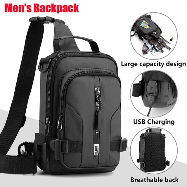 Men's Sling Backpack Waterproof Anti-theft Shoulder Crossbody Chest Bag USB Port