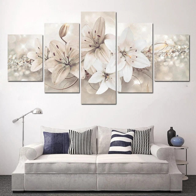 Pintura de lona decoración del hogar arte de pared lirio blanco 5 piezas decoración colgante de lona