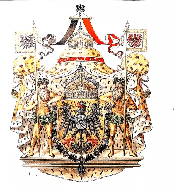 Alte Lithographie, Deutscher Kaiser,ca.1935, Wappen, Kronen, Standarten,Kaiserin