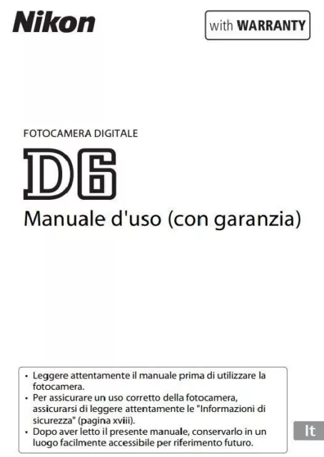 Per Nikon D6 Manuale Istruzioni Italiano Cartaceo Stampato 20x30 cm /A4