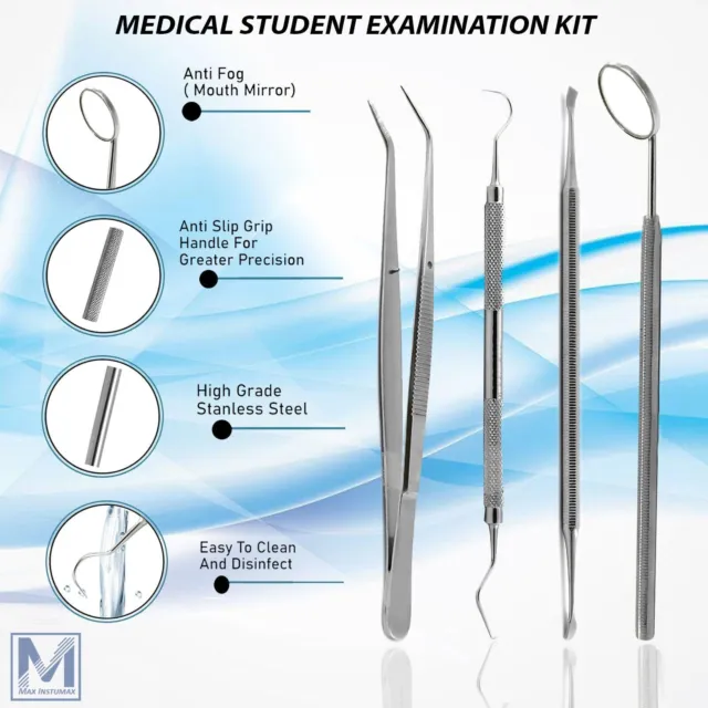 Dental Examination Kit Student Diagnostic Teeth Cleaning Pick Probes Mirror Lab