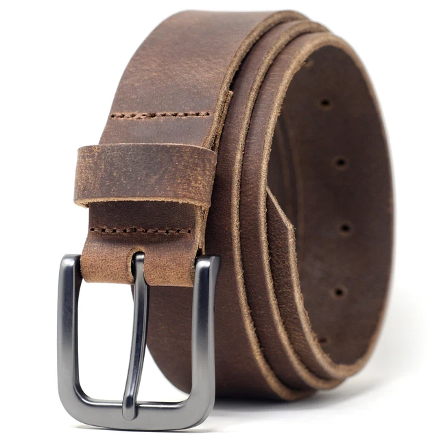 Ceinture Pour Homme Egon Furstenberg En Refente De Cuir - 110cm, Marron Clair, Motif Losange, Neuve
