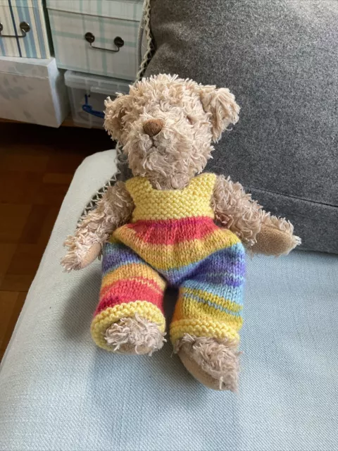 Hand Knitted Teddy Clothes , Dungarees , Shown On 8inch Bear,