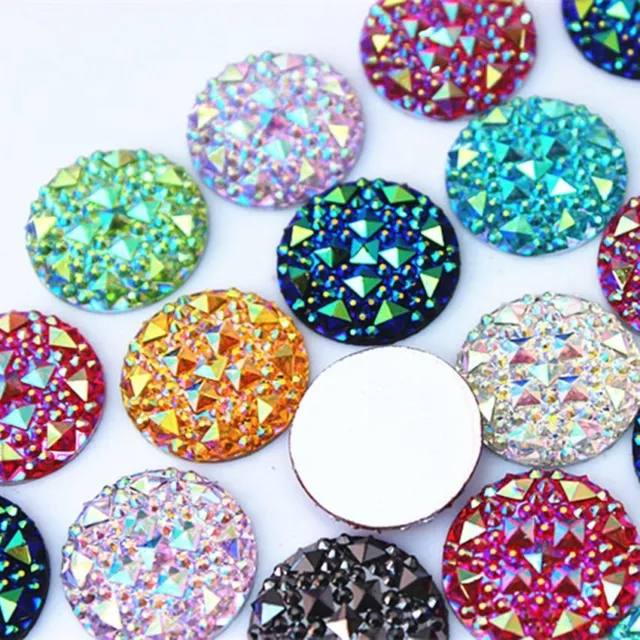 Round Shape Bead 50Pcs 20mm AB Resin Rhinestone Applique Crystal Flatback Beads