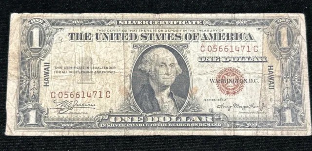 1935 A $1 Dollar Hawaii Overprint Silver Certificate US Note; Circulated (Lot H)