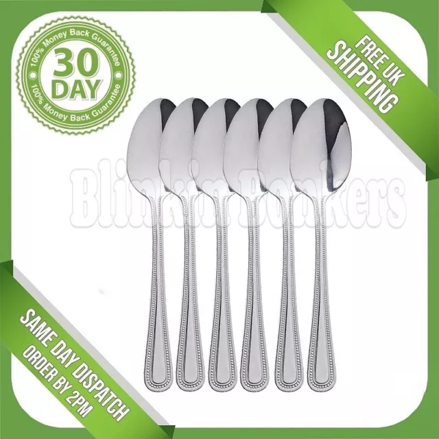 Set Of Six Tea Spoons Quality Beaded Stainless Steel Cutlery Standard Size