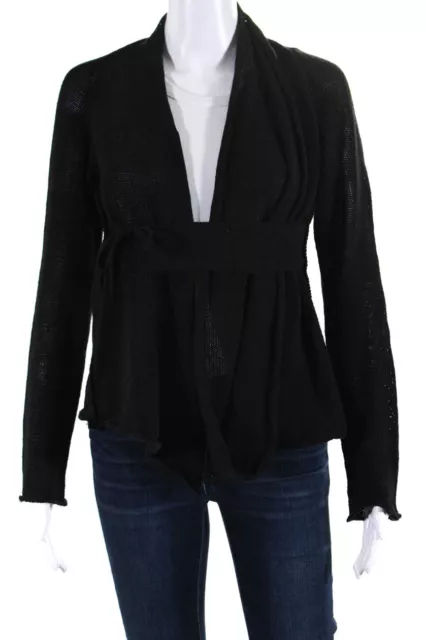 Sarah Pacini Womens Long Sleeve Open Knit Cardigan Sweater Black Cotton Small