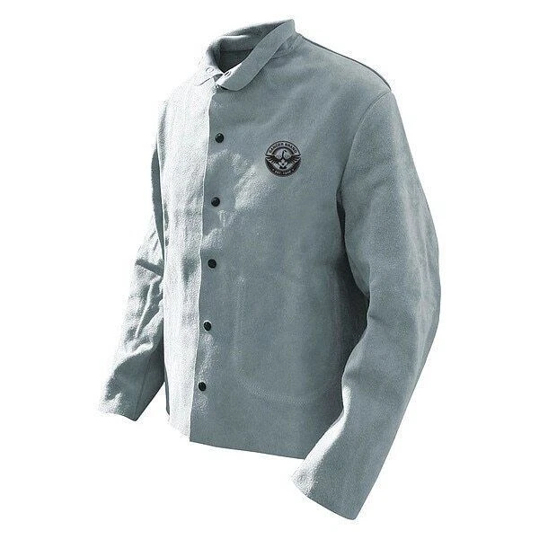 BDG Welding Jacket Grey Split Cowhide Banox FR Canvas Back, Size L 64-1-40P-L