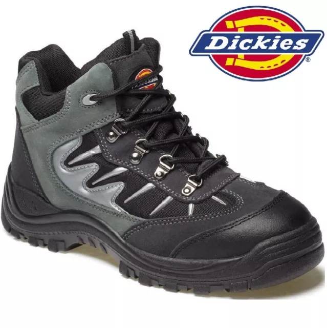 Mens DICKIES Leather Lightweight Safety Steel Toe Cap Hiker Work Boots Sz 6-12