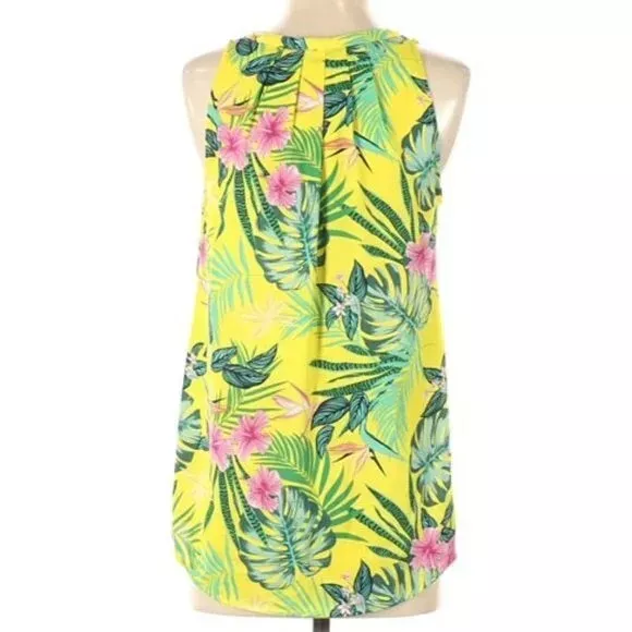 Dalia Women's Yellow Sleeveless Top Tropical Floral Print NWOT Size M