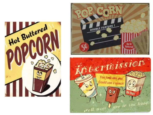 Metal Tin Sign Popcorn Snack Movie Cinema Vintage Retro Novelty Wall Decal Art