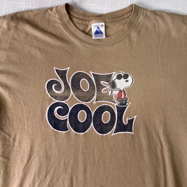 90s Peanuts Snoopy Joe Cool Spell Out T Shirt XL Vintage Tan Skater Cartoon