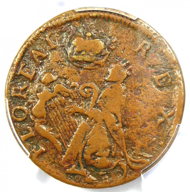 1670 New Jersey St Patrick Farthing Colonial Coin 1/4P - PCGS VF30 - $1900 Value