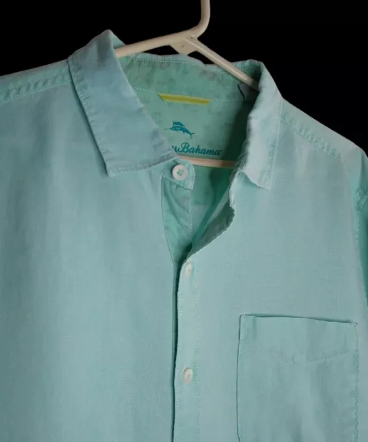 Tommy Bahama Sea Spray Breezer Aqua Blue Green 100% Linen LS Shirt Men's Large