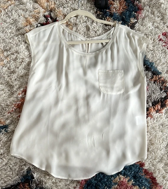 Women's Joie "Rancher" Short Cap Sleeve Silk Top In Porcelain Size S Women's Joie "Rancher" Short Cap Sleeve Silk Top In Porcelain Size S
