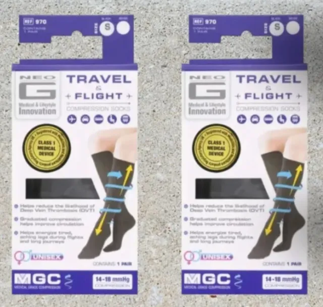 2❌ Neo G Travel & Flight Compression Socks ~ Black, Size Small Shoe Size 2 - 4